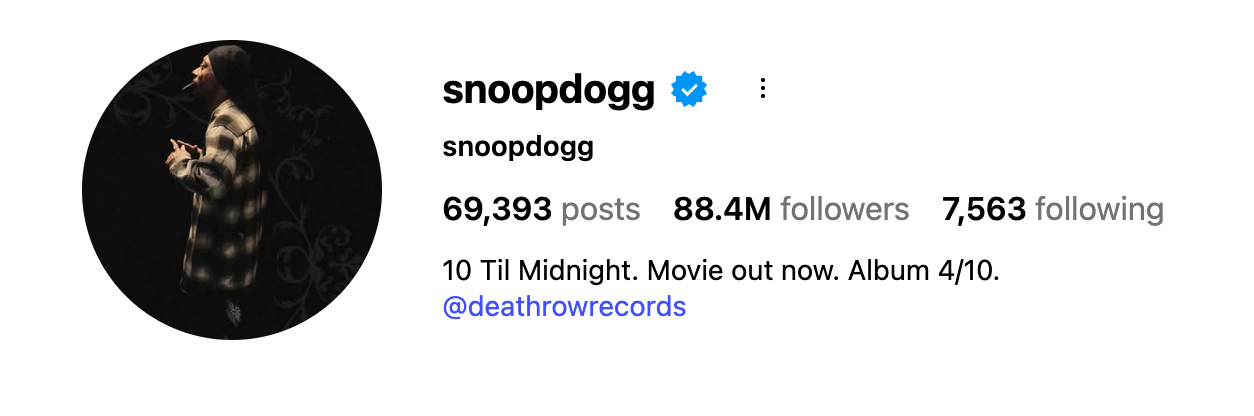 Snoop Dogg Instagram Profile